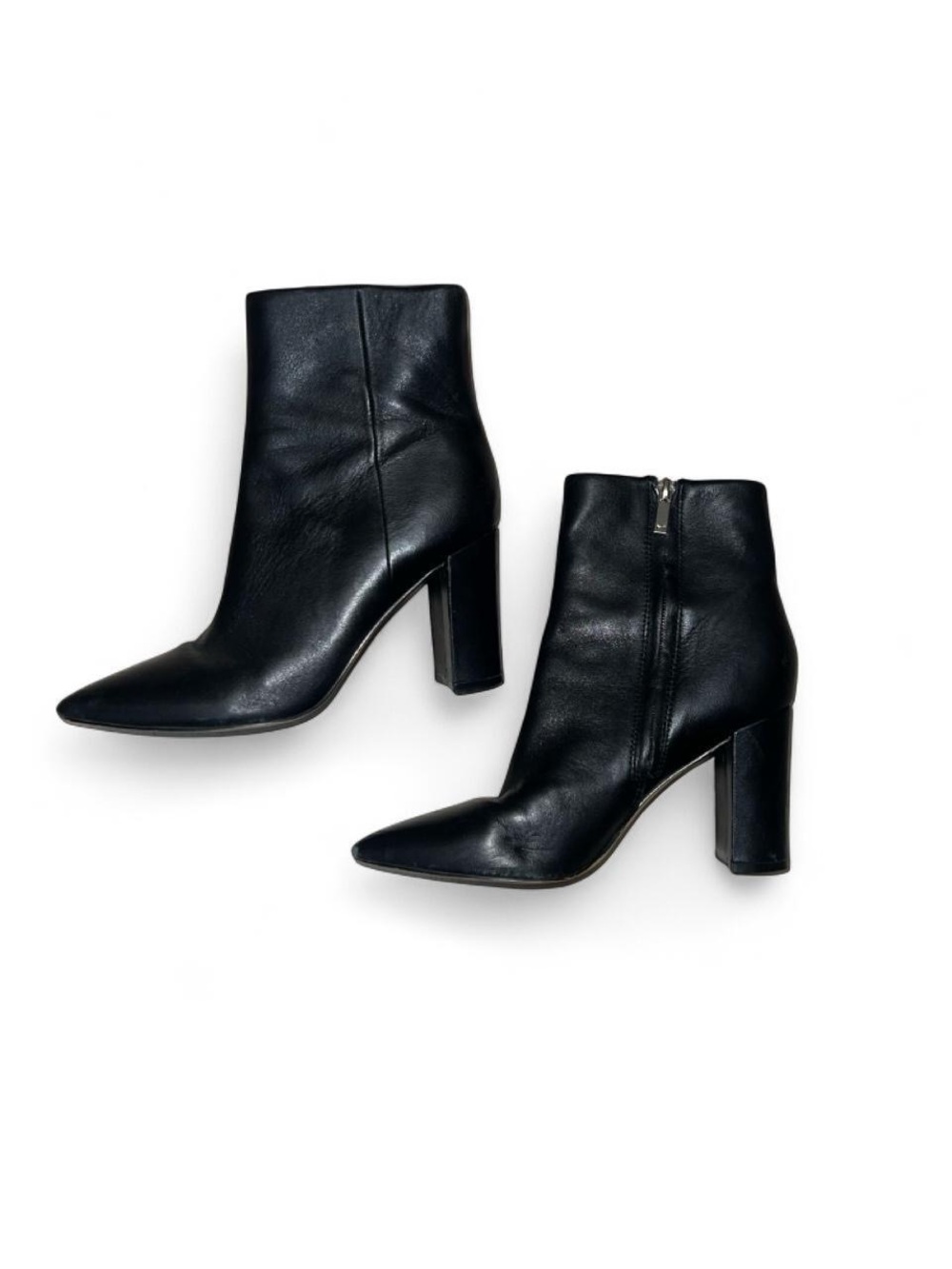 Marc Fisher Black Leather Pointed-Toe Block Heel Ankle Boots